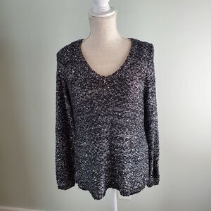 APT 9 WOMEN'S SWEATER SIZE LARGE PETITE LONG SLEEVE FULLY LINED BLACK AND GRAY